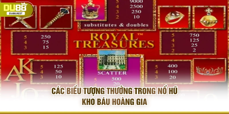 Các biểu tượng thưởng trong nổ hũ kho báu hoàng gia